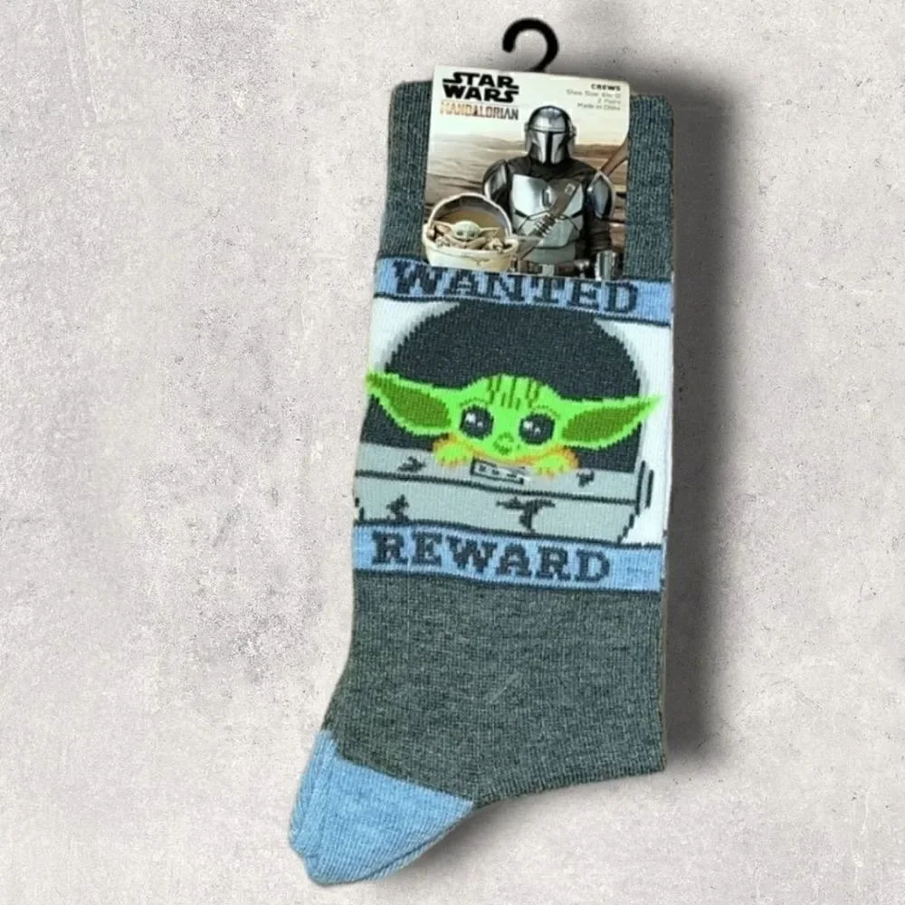 DISNEY STAR WARS BABY YODA MEN'S 2-PACK CREW SOCKS, NEW IN PACKAGE